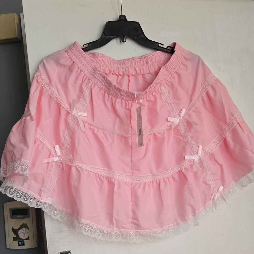 Romwe Pink Lace Trim W Bows Skirt Size XXL NWT